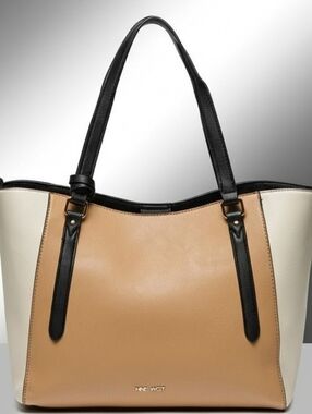 Nine West Two-Tone Tan and Cream Tote Bag with Black Trim